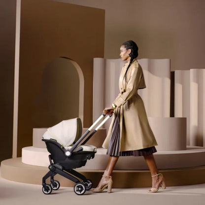 Shyft Dualride Infant Car Seat Stroller Combo with Green & Gentle Fabric (Champagne)