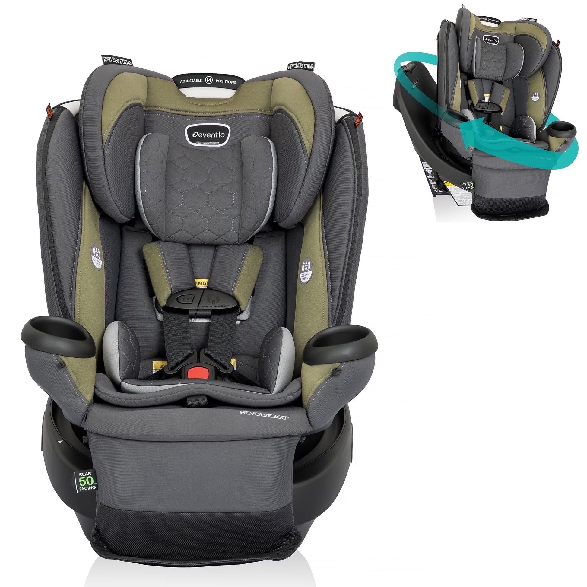 Revolve360 Extend All-In-One Rotational Car Seat with Quick Clean Cover (Rockland Green)