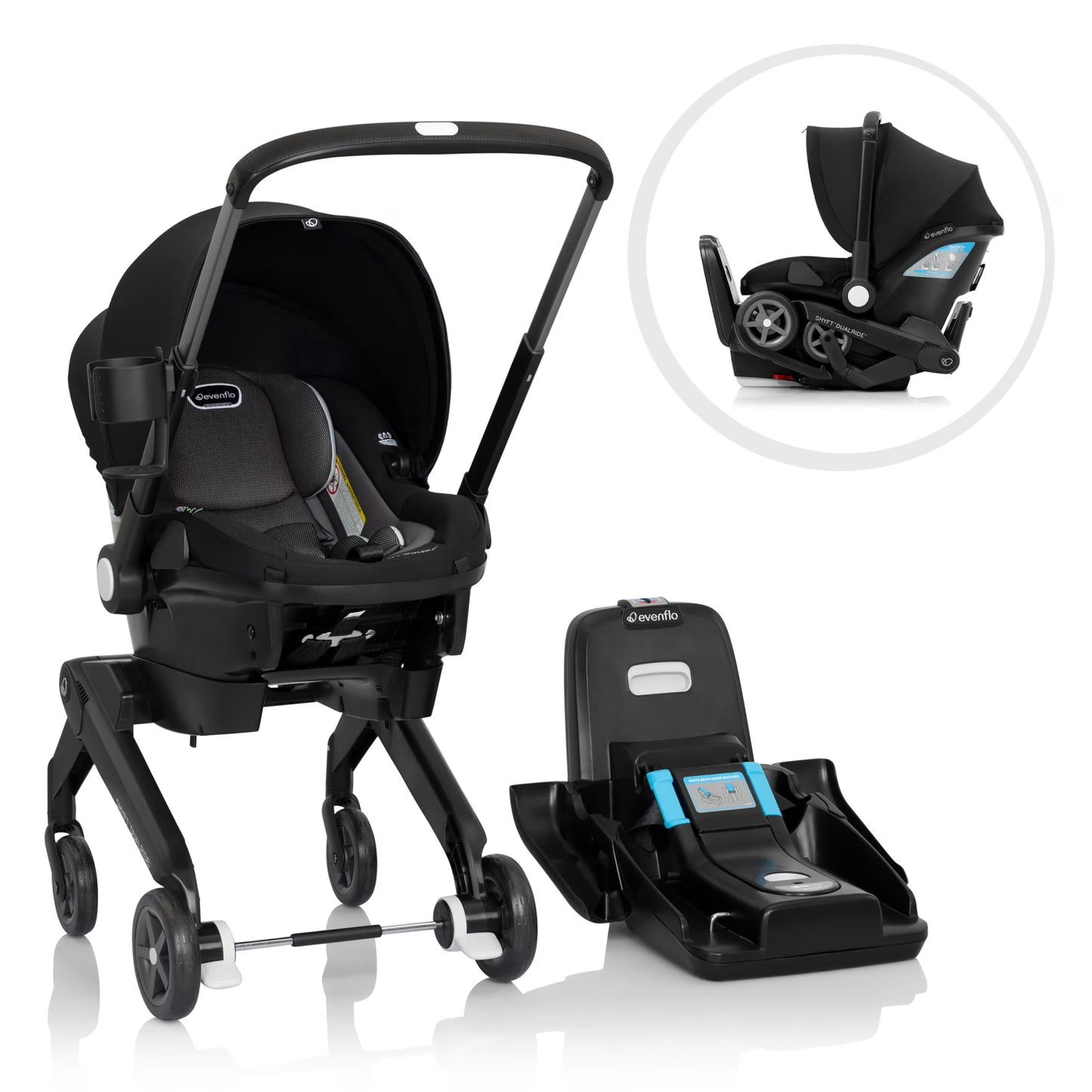 Shyft Dualride Preemie and Infant Car Seat Stroller Combo 3-30Lbs with Carryall Storage (Durham Green)